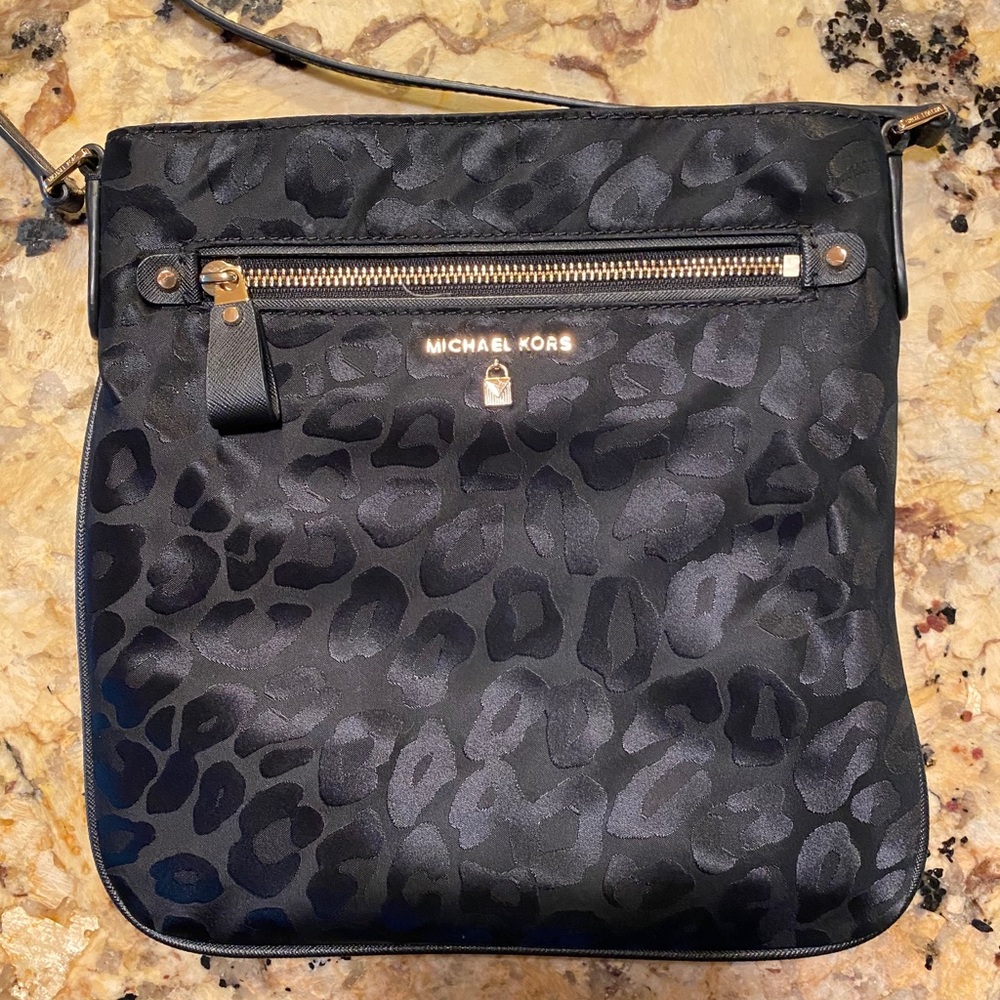 Michael Kors Black Leopard Kelsey Crossbody